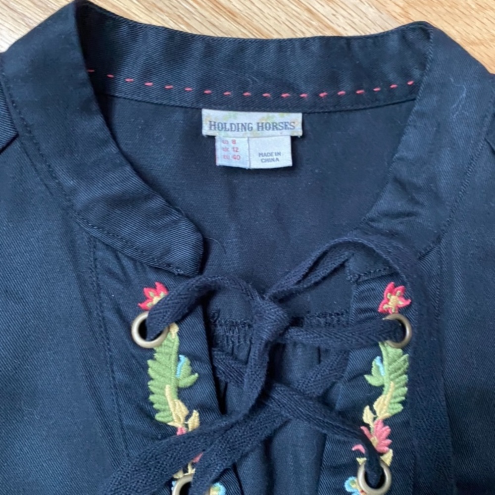 Anthropologie Holding Horses Embroidered Lace up Shirt Dress - Picture 7 of 12